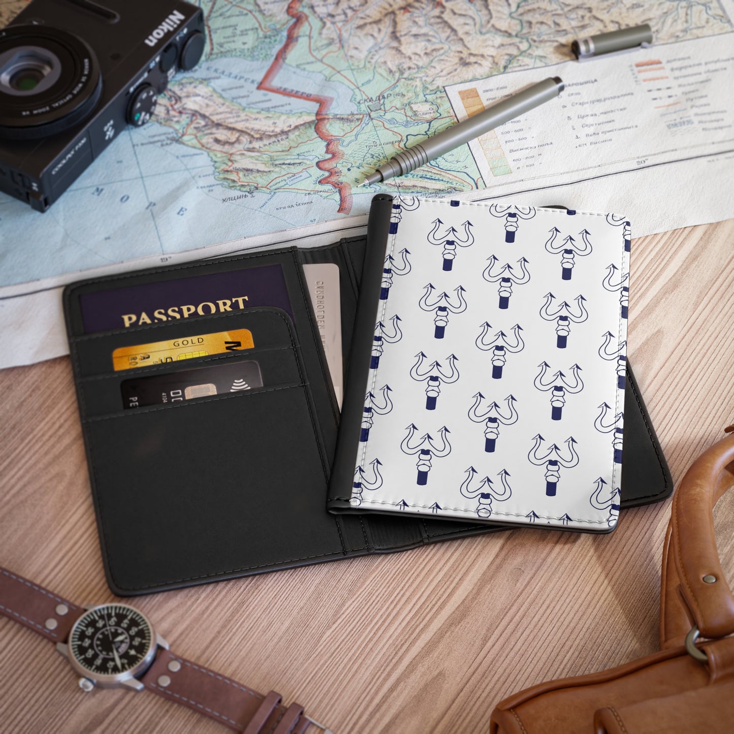Merchant Marine Credential/Passport Cover - Trident - White