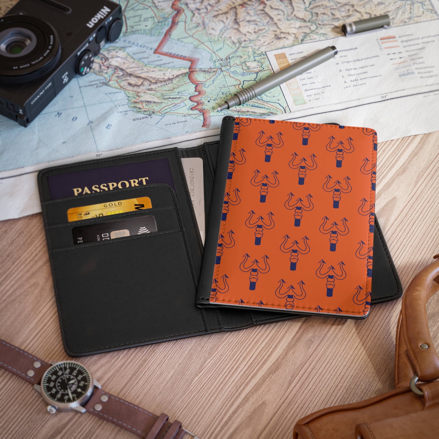 Merchant Marine Credential/Passport Cover - Trident  - Orange